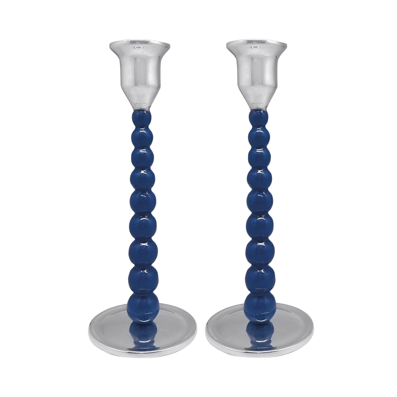 Pearled Blue Medium Candle Holder Set