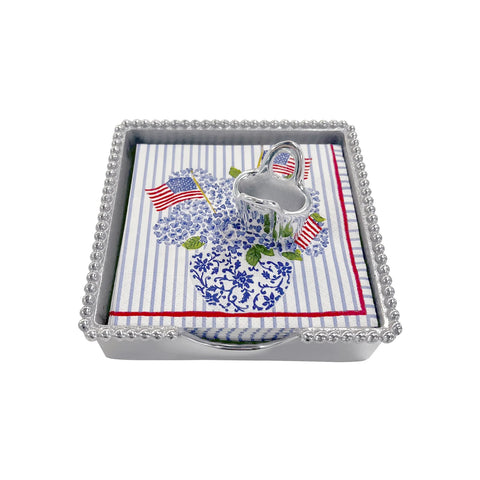 Beaded Napkin Box- Flags & Hydrangea w/Tote Bag