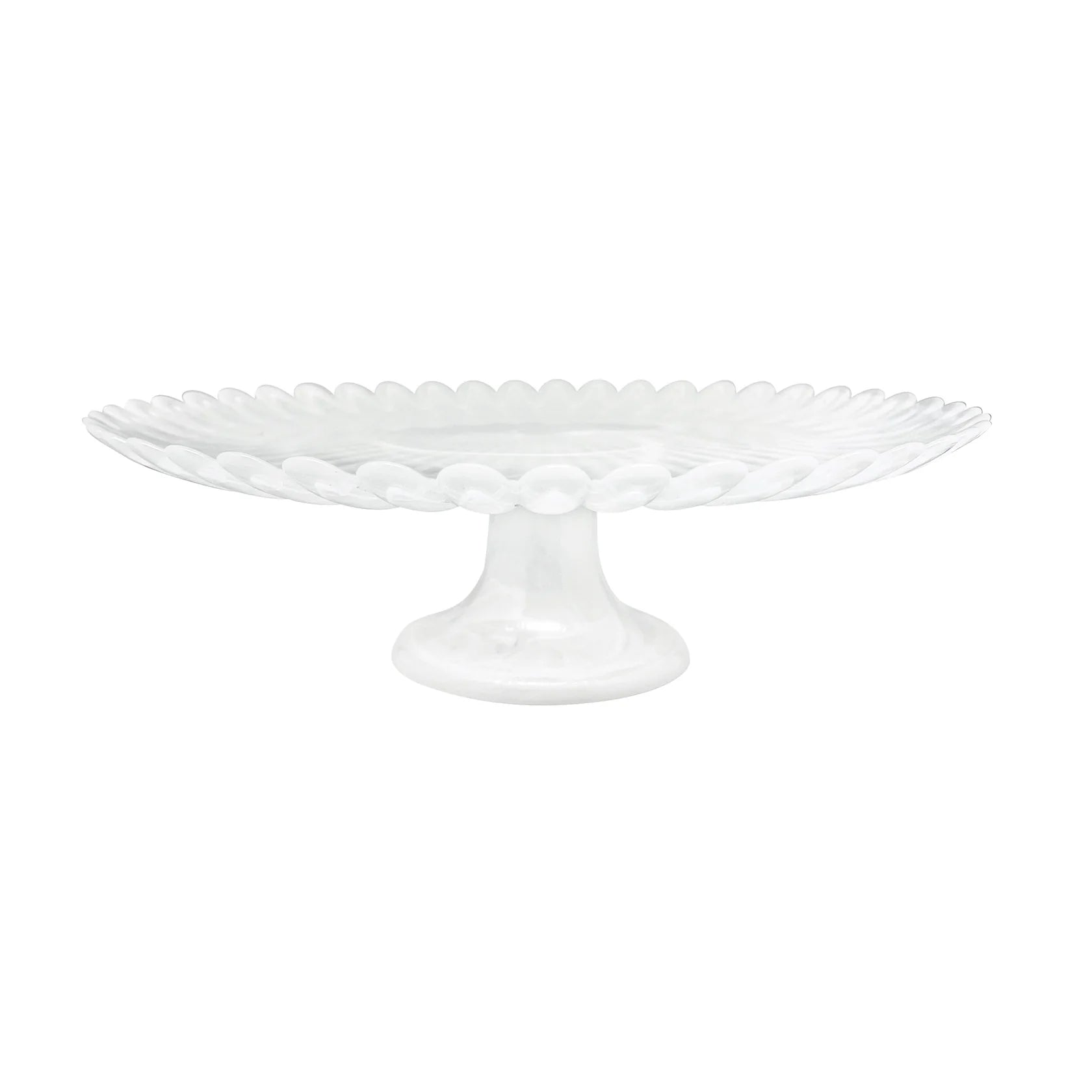 Large White Scalloped Alabaster Cake Stand