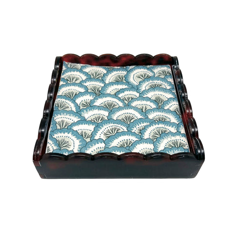 Tortise Blue Scalloped Napkin Box