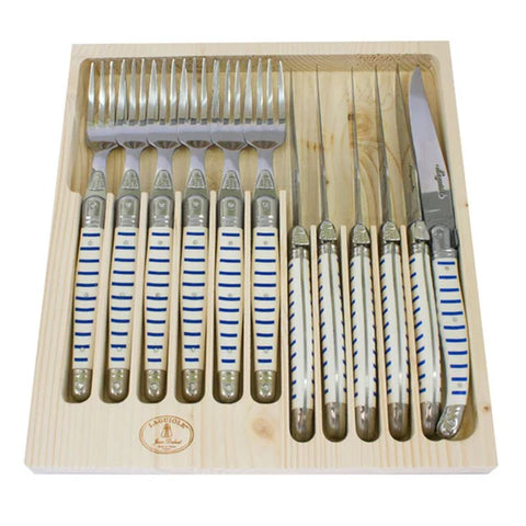 Laguiole Blue & White Stripe Cutlery Set