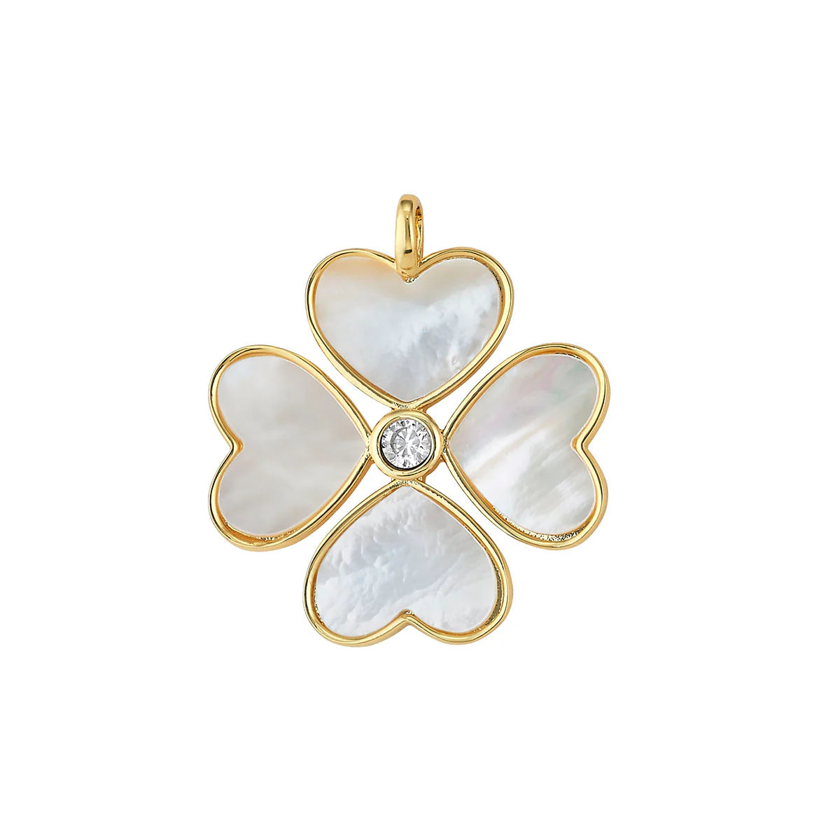 Mother of Pearl Heart Clover- White Topaz