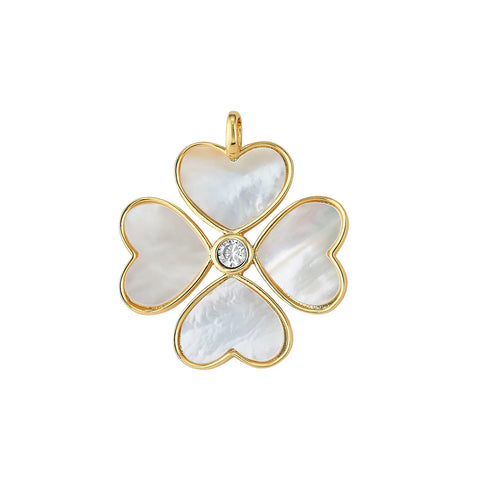 Mother of Pearl Heart Clover- White Topaz
