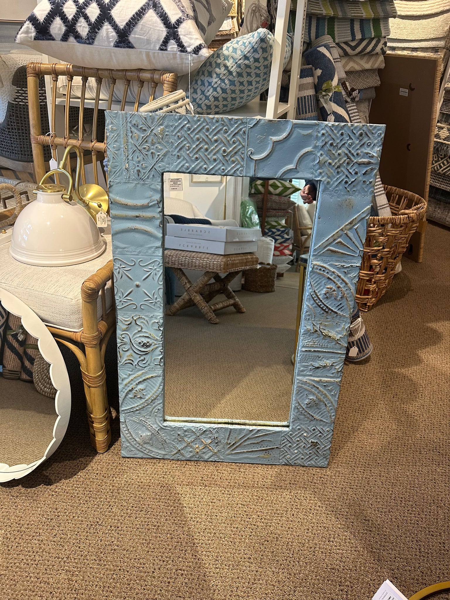 Blue Tin Mirror 22 x 34