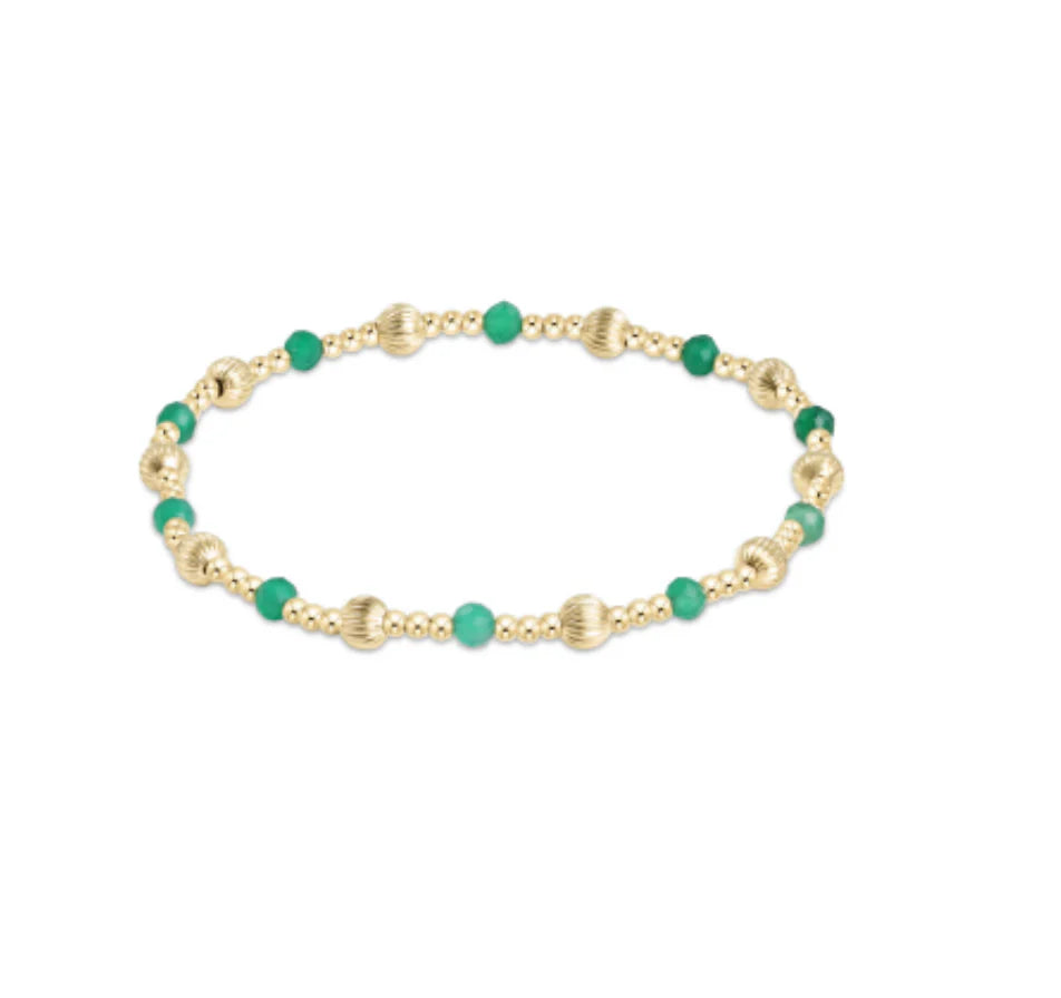 Sincerity 4mm Gold Beaded Bracelet- Green Onyx