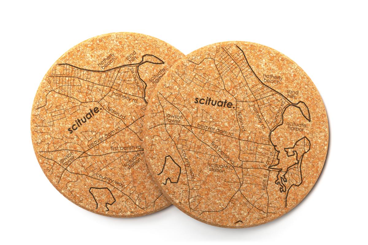 Scituate Map Cork Coasters- S/2