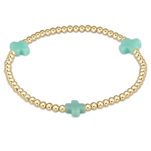 Signature Cross 3mm Beaded Gold Bracelet- Mint