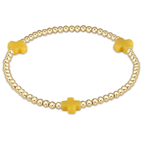 Signature Cross 3mm Gold Beaded Bracelet- Canary