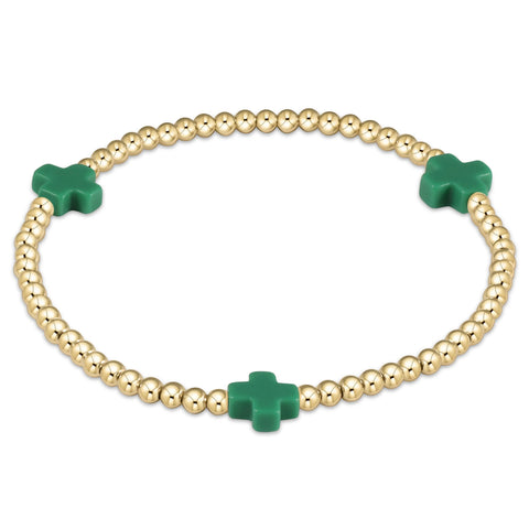 Signature Cross 3mm Beaded Gold Bracelet- Emerald