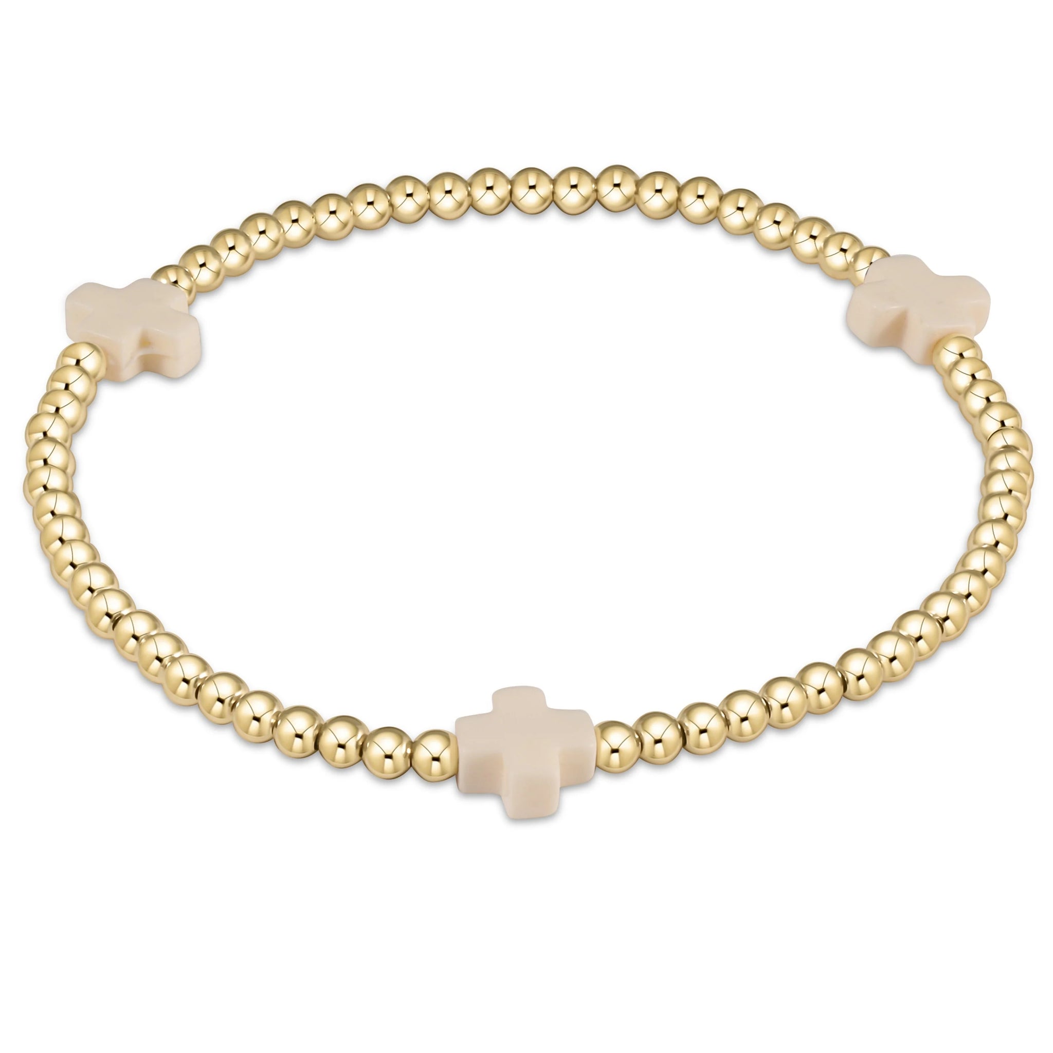 Signature Cross 3mm Beaded Sterling Silver Bracelet- Off White Cross