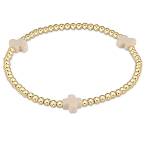 Signature Cross 3mm Gold Beaded Bracelet- Off White