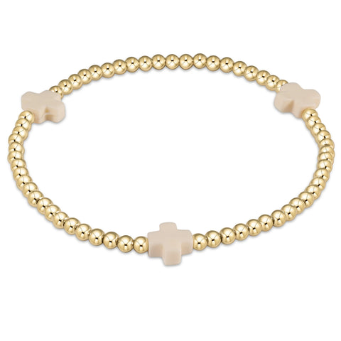 Signature Cross 3mm Beaded Sterling Silver Bracelet- Off White Cross