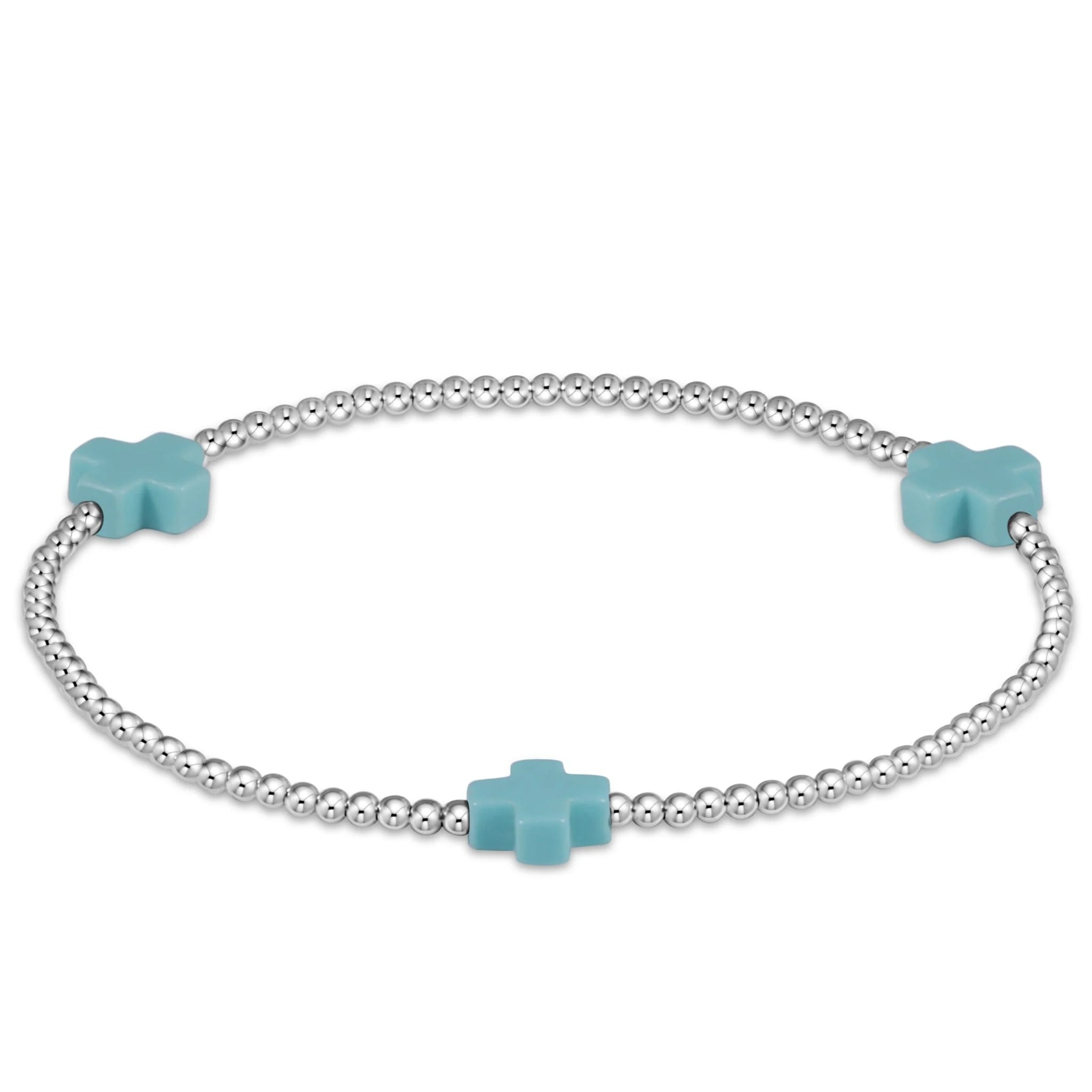 Signature Cross 3mm Beaded Sterling Bracelet- Turquoise