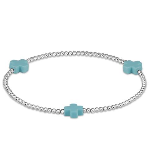 Signature Cross 3mm Beaded Sterling Bracelet- Turquoise