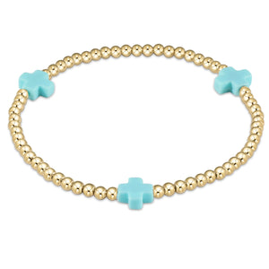 Signature Cross 3mm Beaded Gold Bracelet- Turquoise
