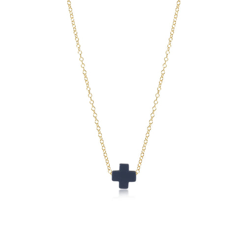 16" Gold Signature Cross  Necklace- Navy